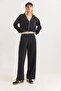 Women's adjustable waist and leg elastic crop sweatpants set black - 2