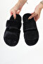 Women's Black Double-Striped Plush House Slippers - 2