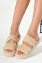 Women's Beige Double-Striped Plush House Slippers