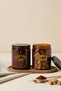 Amber Glass Coffee and Sugar Jar Set with Wooden Stand – Coffee Jar & Sweet Cubes Written – Set of 2 with Spoon - 2