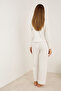 Ecru Ribbed Cotton Camisole Lace Bow Knitted Pajama Set 7945 - 2