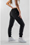Women's Zipper Pocket Elastic Leg Black Sweatpants - 2