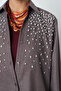 Women's Oversize Cut Burgundy Shirt with Stone Embroidery on the Front and Robe - 3