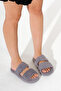 Women's Smoked Double-Striped Plush House Slippers - 3