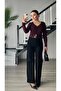 Plum Lace Buttoned Knit Blouse - 3