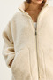 Women's Cream Pocket Detailed Zippered Lined Stand Collar Plush Coat 60283631 - 7