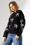 Women's Black Bow Patterned Knitwear Sweater - 4