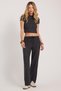Women's Relax Fit Comfortable Cut Waist Lace-Up Wide Leg Anthracite Trousers - 5