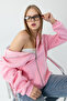 Women's Hooded Zippered Ribbed 3Ip Sweatshirt Pink - 9015 - 264401