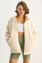 Women's Cream Pocket Detailed Zippered Lined Stand Collar Plush Coat 60283631 - 3