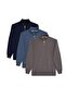 Unisex 3-Pack Navy Blue-Indigo-Grey Relax Fit Cotton Half-Zip Stand Collar Sweatshirt