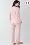 9080 Women's Buttoned Crew Neck Long Sleeve Pajama Set-Pink - 3