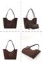 Brown Suede Shk108 Women's Hand and Shoulder Bag with Snap Fasteners, Faux Leather Wallet and Makeup Bag - 8