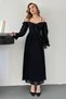 Black Shoulder Detail Lined Ruffled Chiffon Dress - 4