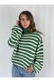 High-Necked Striped Sweater Women's Green - 3