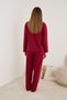 Burgundy Sleep-Themed Embroidered Fleece Winter Waffle Knit Fabric Pajama Set - 3