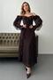 Brown Shoulder Detailed Lined Ruffled Chiffon Dress - 4