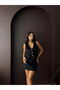 Vintage Style Black Feathered Women's Vest |   Vmf1985 - 2