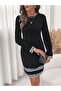 Women's long sleeve crew neck mini crepe dress - 4