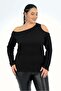 333072 Women's Plus Size Boat Neck Off-The-Shoulder Blouse Black