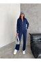 College Collar Women's Tracksuit Set - Top Bomber College Collar Jacket and Bottom Baggy Pants with Wide Legs