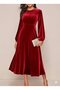 Women's long sleeve crew neck midi velvet dress - 7