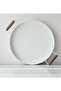 37cm White Metal Tray with Wooden Handle Round Tray Tea Presentation Tray - 3