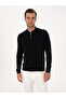 Navy Blue Regular Fit Cotton Blend Zippered Polo Neck Basic Knitwear Sweater 50318721-Vr033