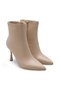Women's Heeled Boots – Cream Wrinkled Leather Look, 9.5 cm Thin Heel, Gold Detailed Winter Model - 2