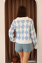 Women's Diamond Pattern Shirt Collar Long Sleeve Knitwear Sweater - 4