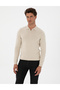 Cream Melange Slim Fit Polo Neck Zippered Basic Knitwear Sweater 50315406-Vr159 - 3