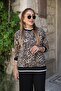 Buketli̇ Women's Long Sleeve Leopard Print Top with Pants - Top and Bottom Set