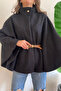 Women's Oversize Belted Detailed Boucle Fabric Poncho - 3