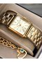 Women's Watch Square Case, Gold Yellow Steel Band, Original Box, Bracelet Gift - 6