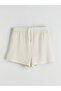Beige Textured Women's Shorts with Elastic Waistband - 5