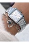 Women's Watch Square Case Silver Steel Band, Original Box, Bracelet Gift - 4
