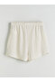 Beige Textured Women's Shorts with Elastic Waistband - 6