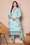 Light Blue Floral Printed A-Line Flared Kurta Set with Pant and Dupatta - 7