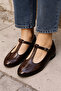 Brown Patent Leather T-Strap Mary Jane Design Ballerinas