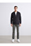 Anthracite Bomber Collar Plain Men's Knitwear Cardigan - 2