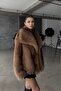Zr Imported Snap Detail Short Jacquard Collar Pocket Fur Jacket Coat - 2