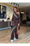 Şans Li̇fe Women's One-Shoulder Drawstring Top and Ribbed Pants Two-Piece Set - 5