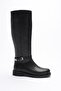 Women's Leather Boots with Zipper Platinum Buckle Black Reva - 2