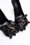 Women's Nubuck High Heel Shoes 9.5 cm Black Liora with Bow and Gold Accessories - 2