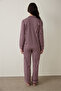 Pink Maroon Striped Shirt Collar Cotton Pajama Set - 5