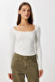 Long Sleeve Seamless Knitted Blouse Lub0256 Bone - 2