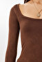 Long Sleeve Seamless Knitted Blouse Lub0256 Brown - 5