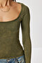 Long Sleeve Seamless Knitted Blouse Lub0256 Khaki - 5
