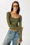 Long Sleeve Seamless Knitted Blouse Lub0256 Khaki