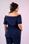 1111050 Women's Plus Size Zippered Pocket Jumpsuit Navy Blue - 4
